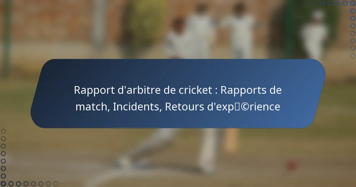 Rapport d’arbitre de cricket : Rapports de match, Incidents, Retours d’expérience